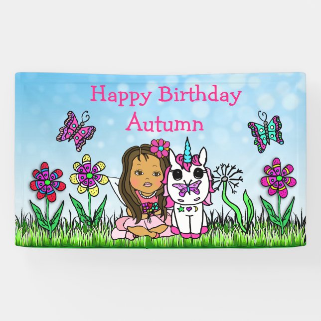 Happy Birthday Banner Unicorn and Fairy (Horizontal)
