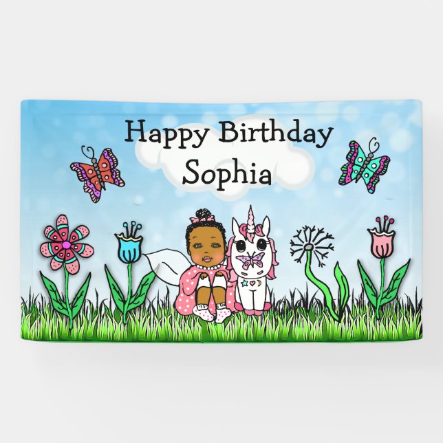 Happy Birthday Banner Unicorn and Fairy (Horizontal)