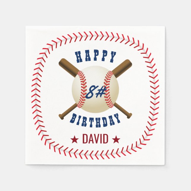 Happy Birthday Baseball Boy Sports Theme Napkin (Front)