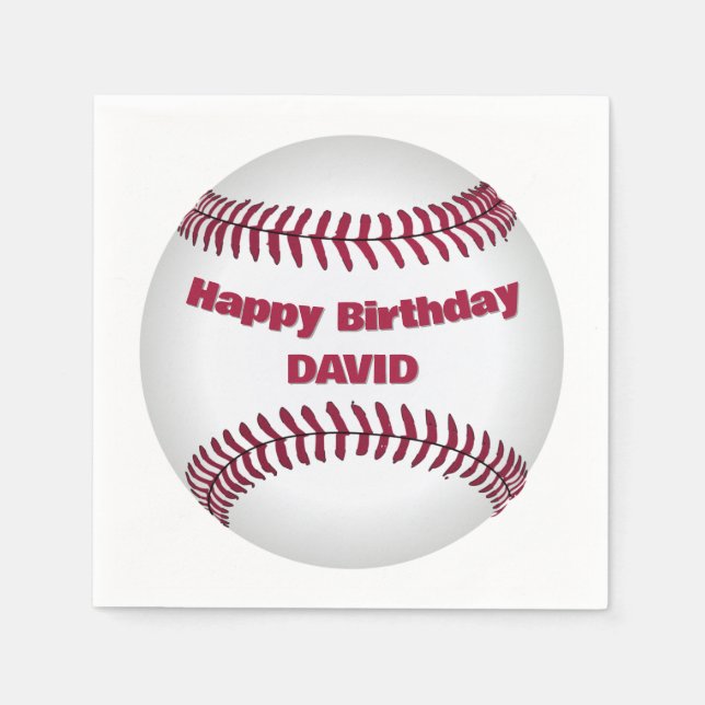 Happy Birthday Baseball With Name Napkin (Front)