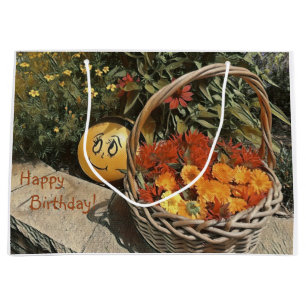 Happy Birthday Basket Of Flowers Large Gift Bag