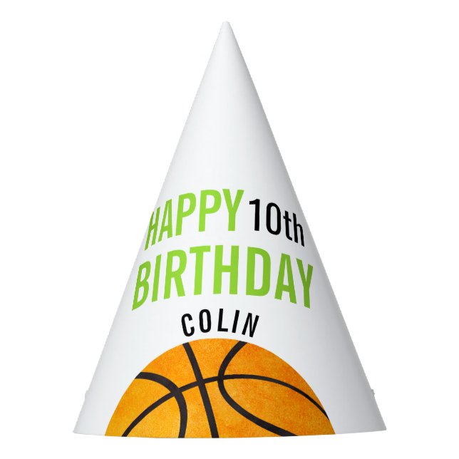 Happy Birthday Basketball Sports Kids Personalised Party Hat (Front)