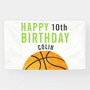 Happy Birthday, Basketball Sports Kids Simple Bold Banner