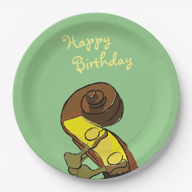 Happy Birthday Bass Instrumentalist Paper Paper Plate (Front)