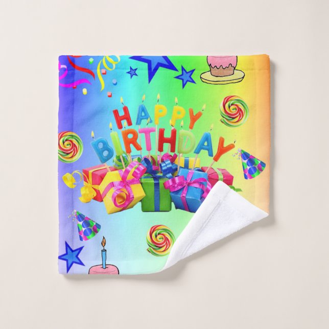 Happy Birthday Bathroom Towel Sets (Wash Cloth)