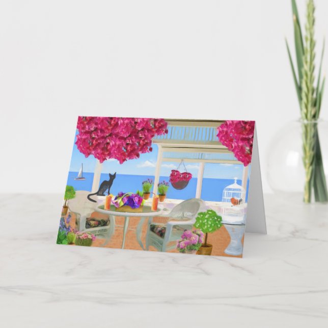 Happy Birthday Beach Ocean Veranda Card (Front)