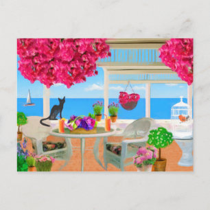 Happy Birthday Beach Ocean Veranda Scene Postcard