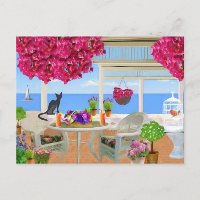 Happy Birthday Beach Ocean Veranda Scene Postcard (Front)