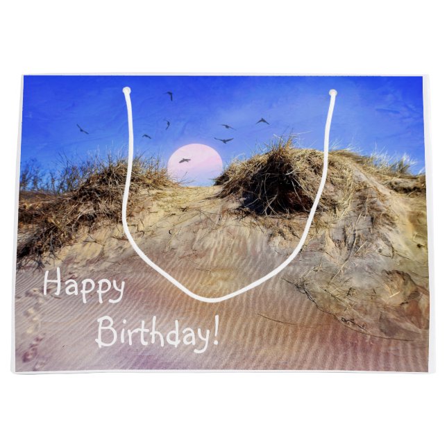 Happy Birthday Beach Sunrise Large Gift Bag (Front)