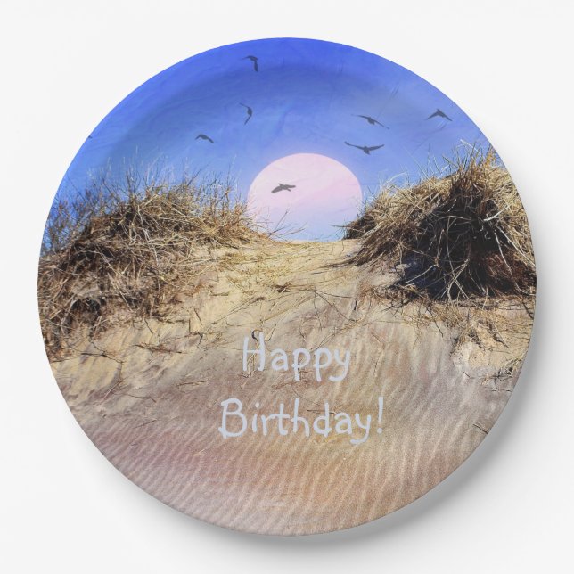 Happy Birthday Beach Sunrise Paper Plate (Front)