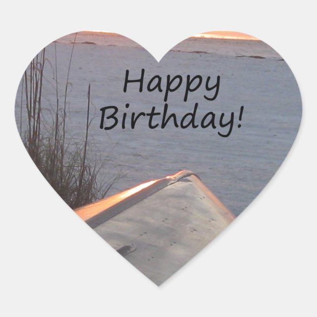 Happy BIrthday Beach Theme Heart Sticker (Front)