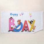 Happy Birthday Beach Towel Gift Baby Bears Party<br><div class="desc">Birthday Gift Beach Towels with Baby Bears Party Celebration Fun Drawing Cute Bear - Choose / Add Your Unique Text / Name / Year / Colour - Make Your Special Gift - Resize and move or remove and add elements / image with customisation tool ! - Drawing and Design by...</div>
