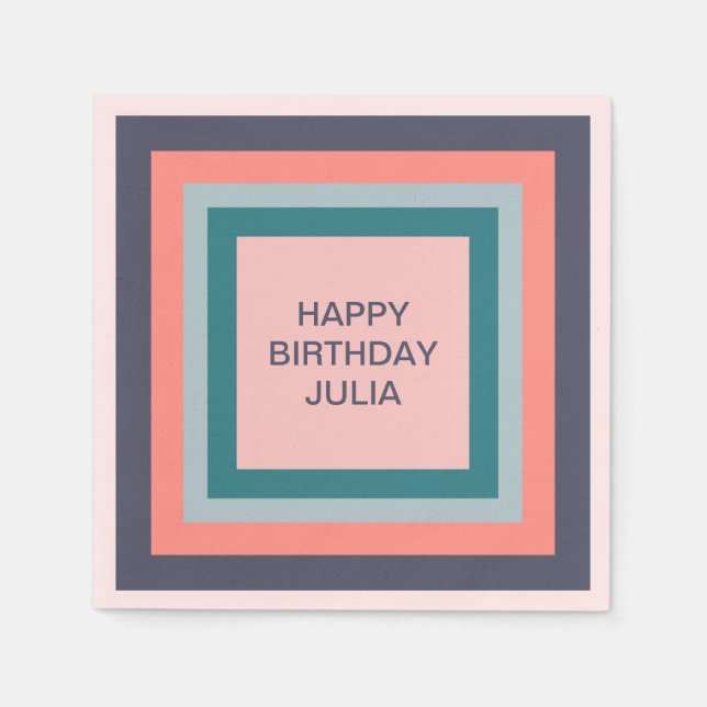 Happy Birthday, Beachy Colour Palette Squares Napkin (Front)