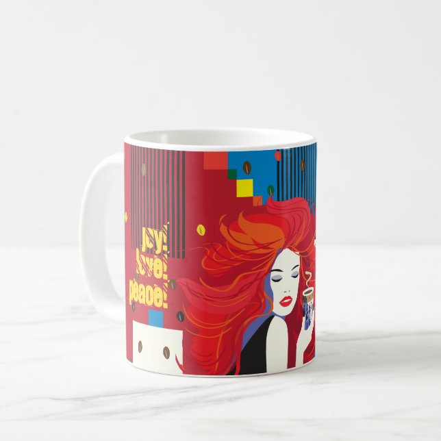 HAPPY BIRTHDAY! Beaitiful Fashion Woman POP-ART Coffee Mug (Front Left)