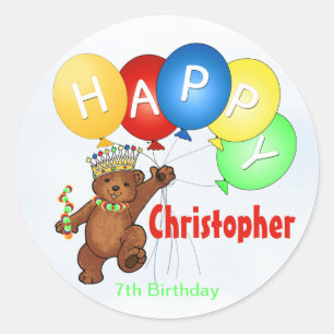 Happy Birthday Bear 7th Birthday Classic Round Sticker