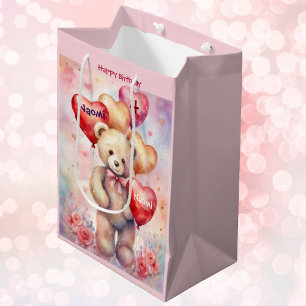 Happy Birthday Bear Add Name & Age Medium Gift Bag