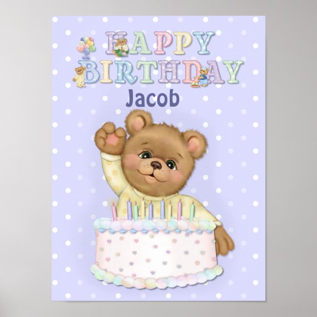 Happy Birthday Bear Boy - Customise Poster (Front)