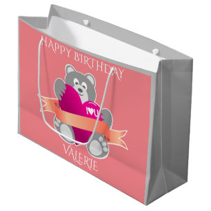 Happy birthday bear gift bag personalised name.