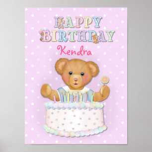 Happy Birthday Bear Girl - Customise Poster
