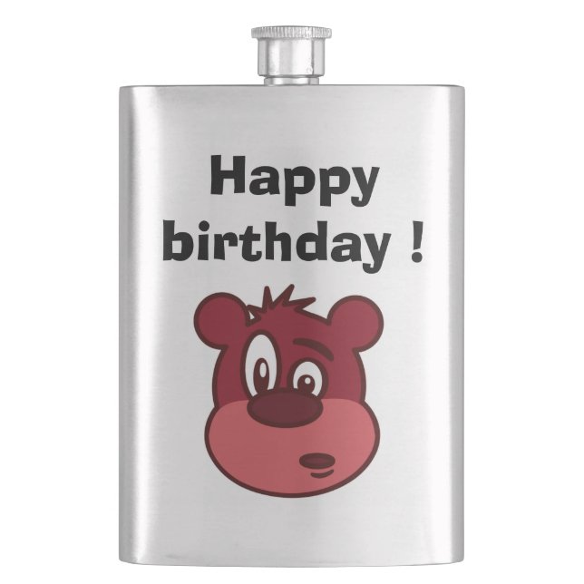 "HAPPY BIRTHDAY" BEAR HIP FLASK (Front)