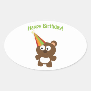 Happy Birthday! Bear Oval Sticker