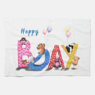 Happy Birthday Bear Party Kitchen Towel