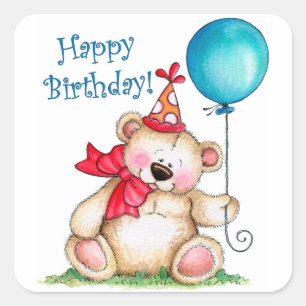 Happy Birthday Bear Square Sticker