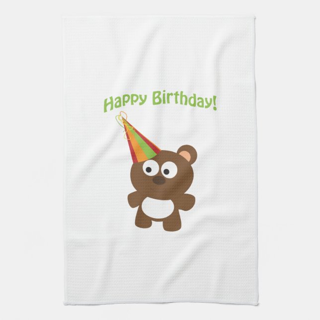 Happy Birthday! Bear Tea Towel (Vertical)