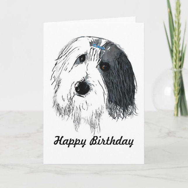 Happy Birthday Bearded Collie Card (Front)