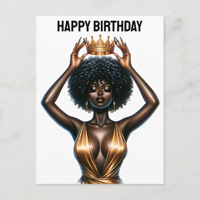 Happy birthday, beautiful, black queen, melanin po holiday postcard (Front)