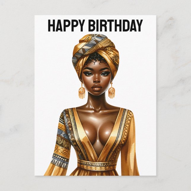 Happy birthday, beautiful, black queen, melanin po holiday postcard (Front)