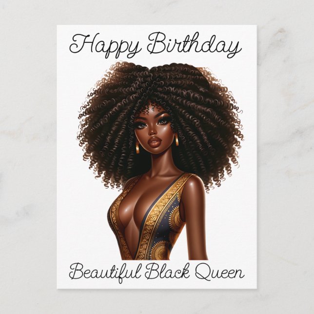Happy birthday, beautiful, black queen, melanin po holiday postcard (Front)