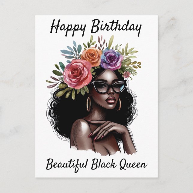 Happy Birthday Beautiful Black Queen Melanin Sista Holiday Postcard (Front)