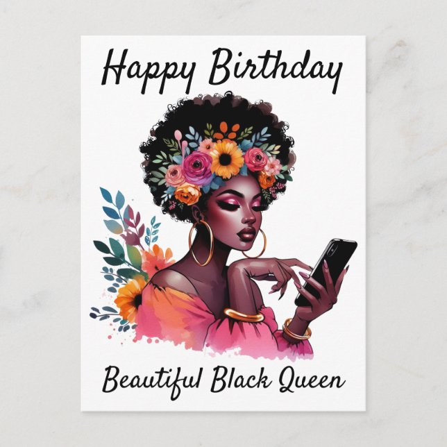 Happy Birthday Beautiful Black Queen Melanin Sista Postcard (Front)