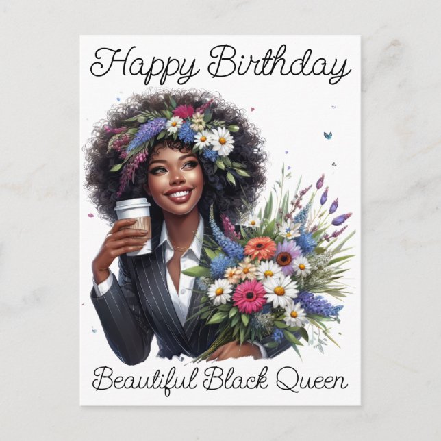 Happy Birthday Beautiful Black Queen Melanin Sista Postcard (Front)