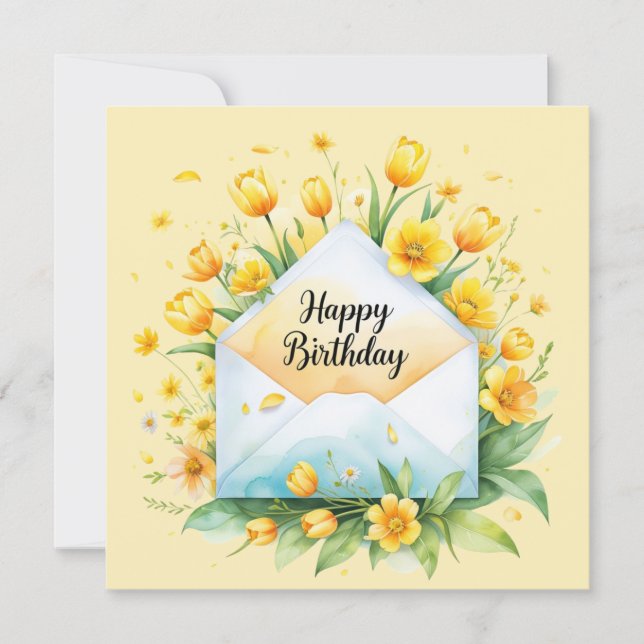 Happy birthday & beautiful bouquet  Greeting card (Front)