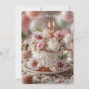 Happy Birthday Beautiful Floral Cake Candles Card