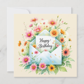 Happy birthday & beautiful flowers Greeting Card