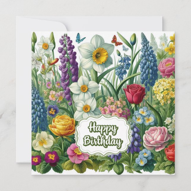 Happy Birthday Beautiful Garden Flowers  Card (Front)