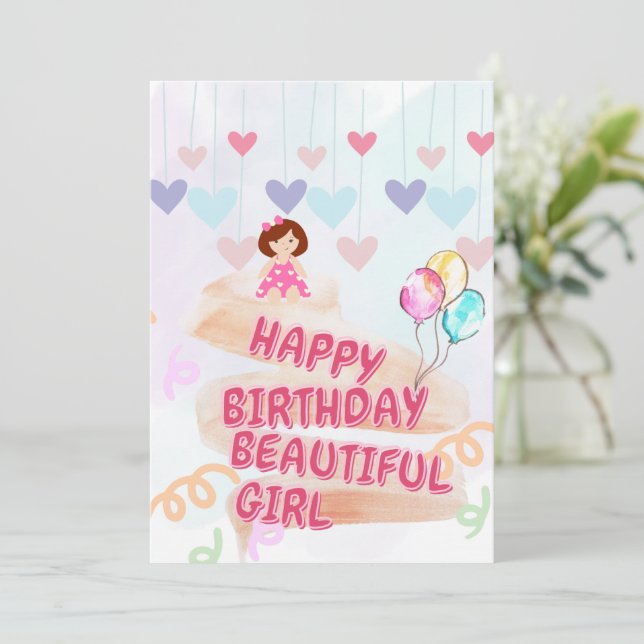 Happy Birthday Beautiful Girl colorfulL card (Standing Front)