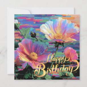 Happy Birthday beautiful neon flowers card