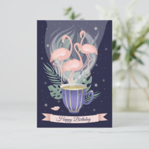 Happy Birthday Beautiful Pink Flamingo Tea Time
