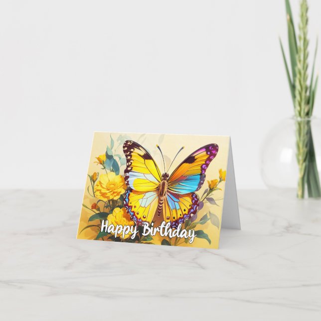Happy Birthday Beautiful Resting Butterfly Design Card (Front)