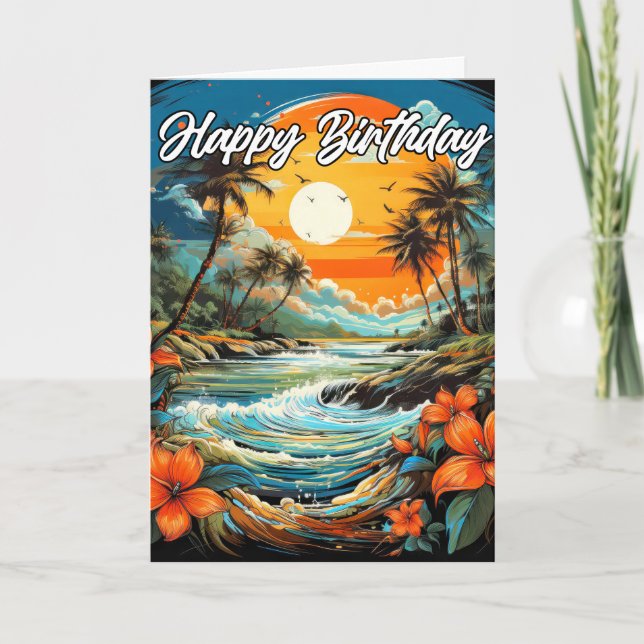 Happy Birthday Beautiful Tropical Ocean Card (Front)