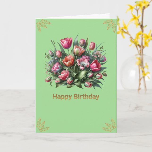 Happy Birthday Beautiful Tulips Card (Yellow Flower)