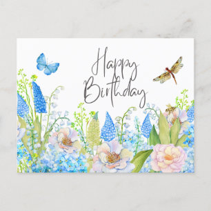 Happy Birthday Beautiful Watercolor Wildflowers Postcard