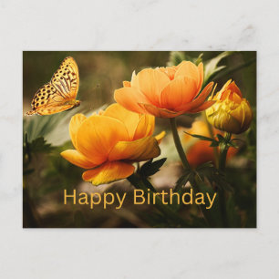 Happy Birthday Beautiful Yellow Flowers, Butterfly Postcard