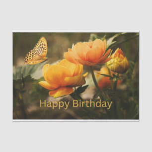 Happy Birthday Beautiful Yellow Flowers, Butterfly Tissue Paper