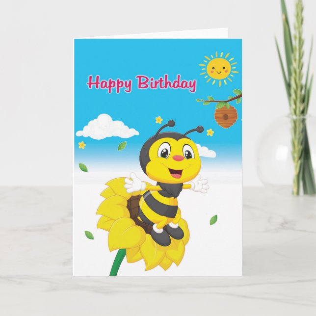 Happy Birthday Bee Card For Kids (Front)
