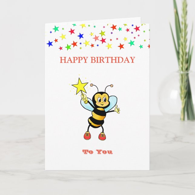 Happy Birthday Bee  & Stars Card (Front)